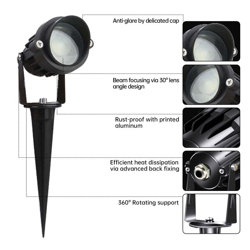 LAVAED 10W LED Landscape Lights 12V Outdoor Spotlight with Connectors Low Voltage Landscape Lighting Warm White Waterproof Yard Uplight(2Pack) - Image 4